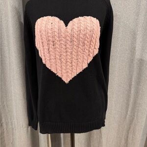 Chic Black Sweater with Pink Heart Design